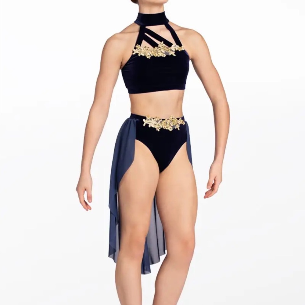 Weissman Elite Velvet Bra Top And Skirt Set Dance Costume Navy Blue Adult XL NEW
